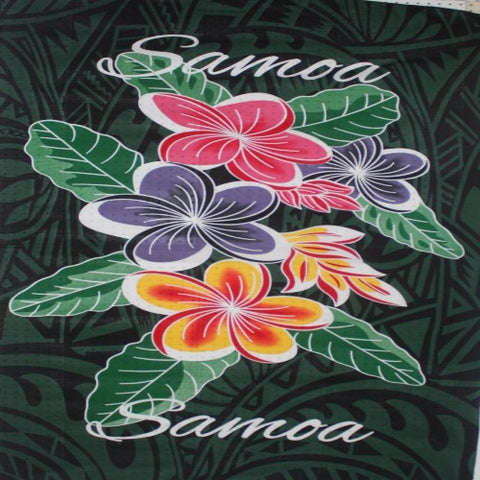 Sarong, dark green with floral and Samoan design