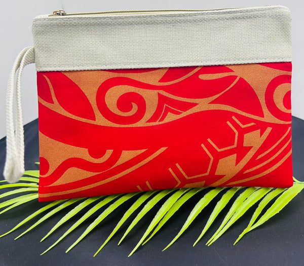 Wristlet Bag Samoan Design Gold and Orange