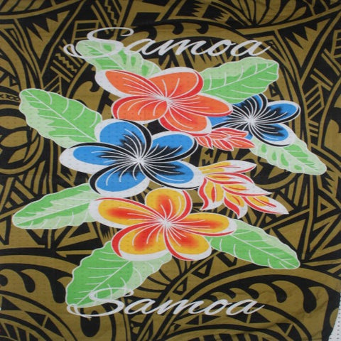 Sarong, Army Green with Assorted Color Flower, Samoan Design