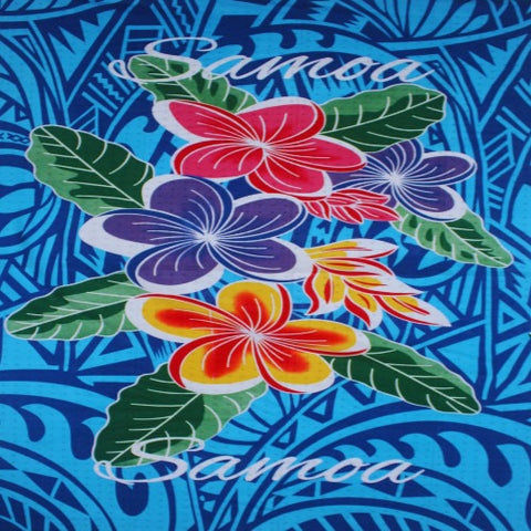 Sarong, Blue with flowers and Samoan Design