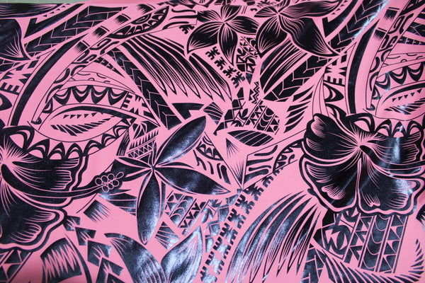 Samoan Design Stretch Material Print-Black/Pink-Size: 60"x36"