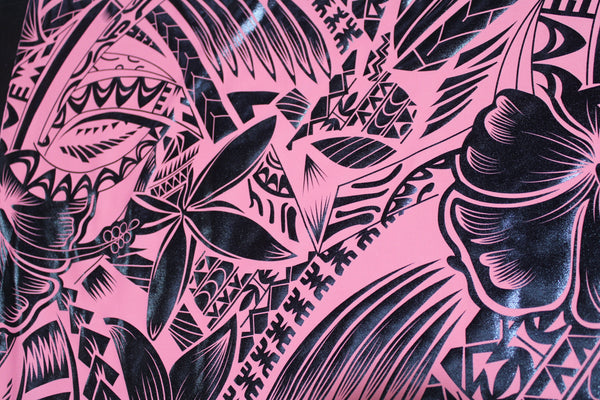 Samoan Design Stretch Material Print-Black/Pink-Size: 60"x36"