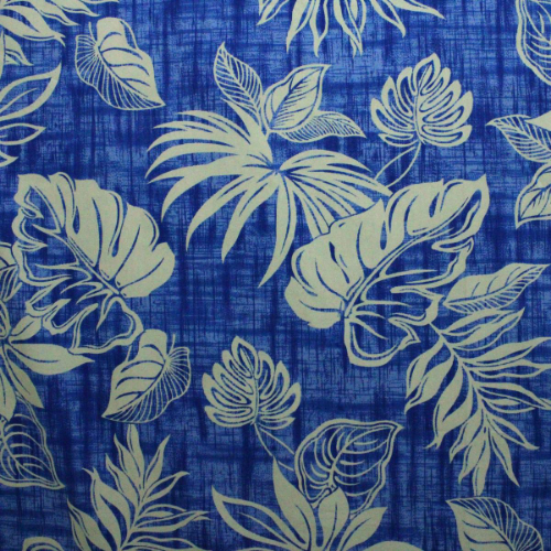 Blue and white Samoan tattoo design flowers and geometric patterns printed on 100% cotton fabric