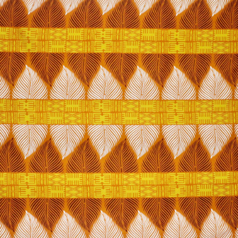 Yellow and orange geometric designs on 100% cotton fabric