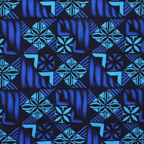Samoan Design Dobby Cotton Print Fabric - Blue/Black -44"x36"