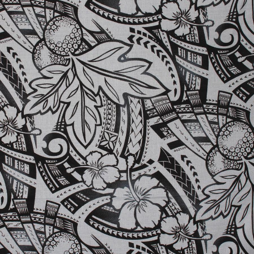 Samoan Design Dobby Cotton Print Fabric - Gray -44"x36"