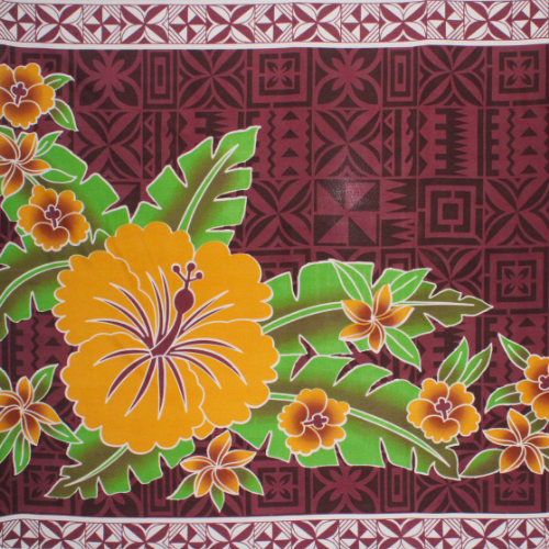 Grape with yellow flowers Samoan design with shells and geometric patterns on quick-dry polyester fabric