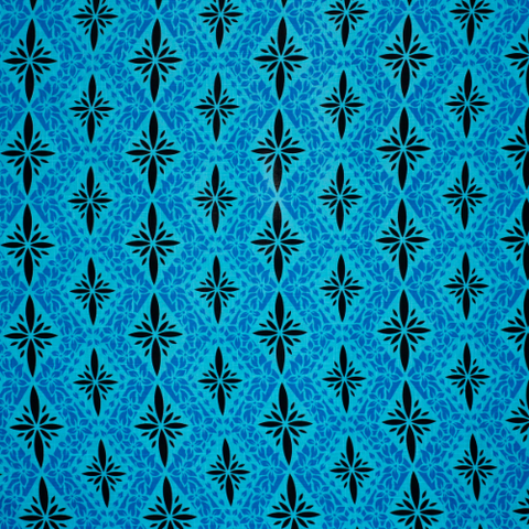 Blue designs with flower and geometric design on 100% cotton fabric