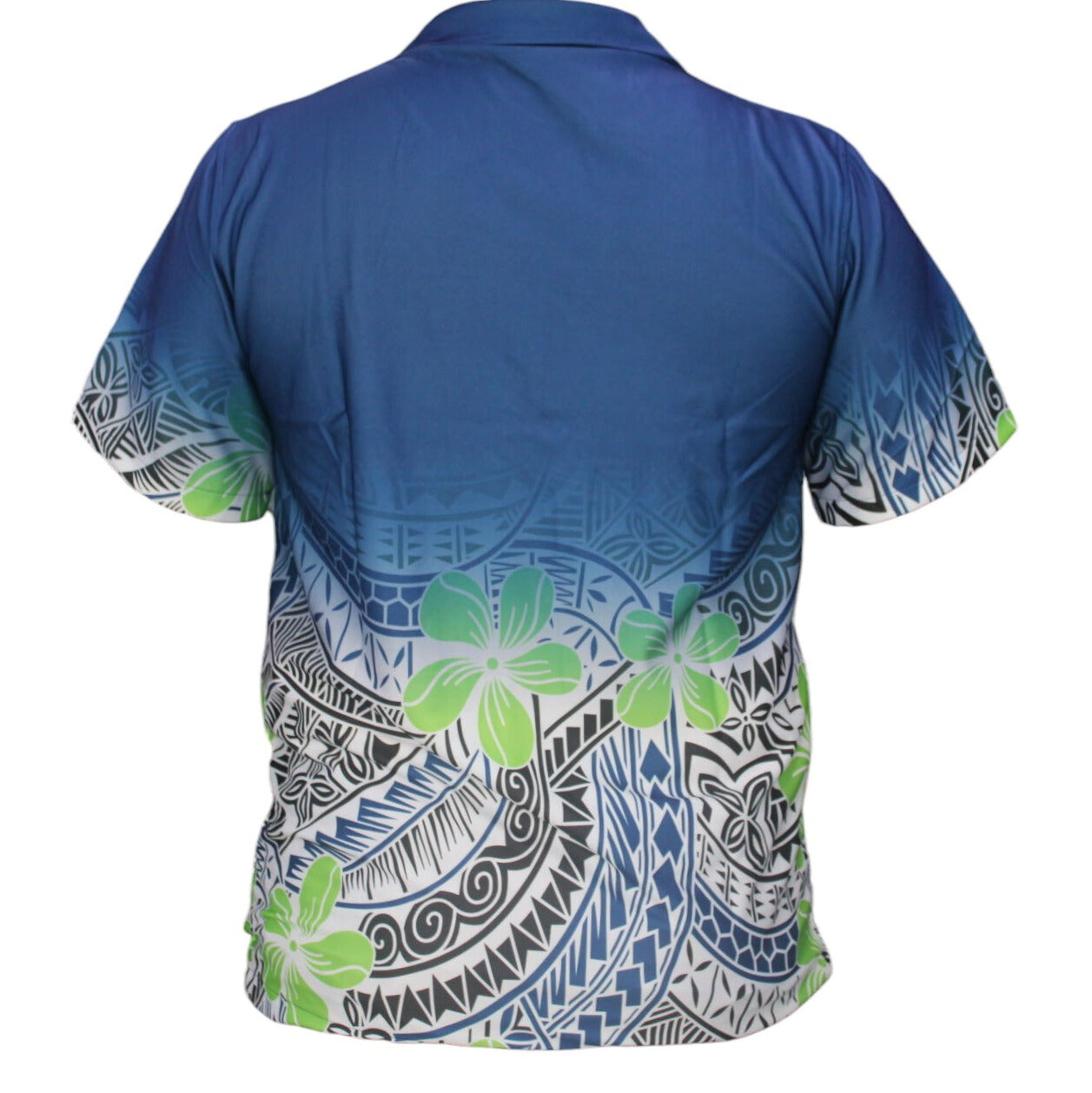 Blue & Neon Green Short Sleeve Polynesian Design Shirt