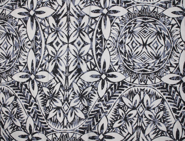 Samoan Design Dobby Cotton Print fabric; White & Gray; Size: 22"x44"