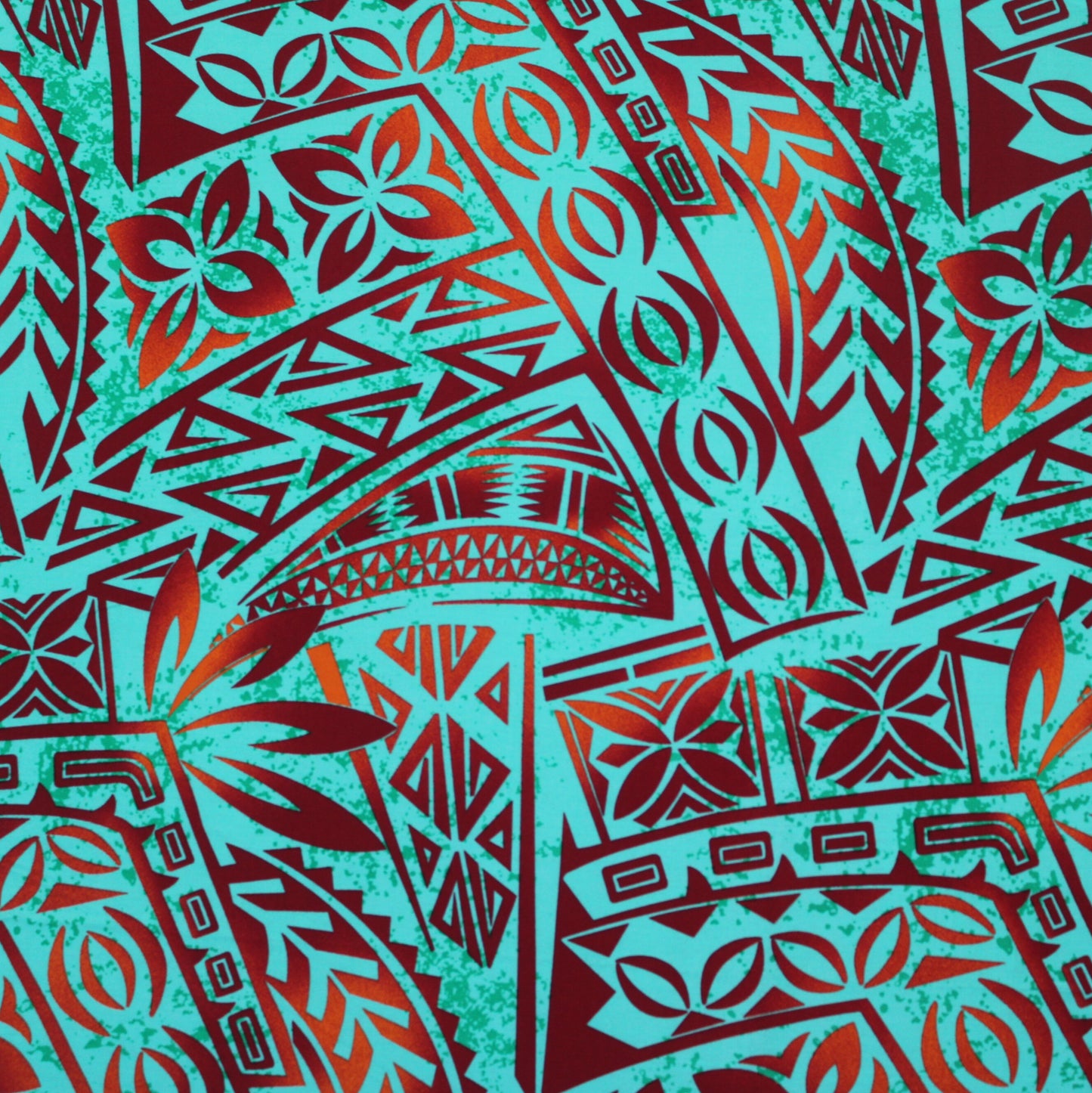 Samoan Rayon Print Fabric - Polynesian Design (Maroon and Orange on Mint Green) 44"x36"