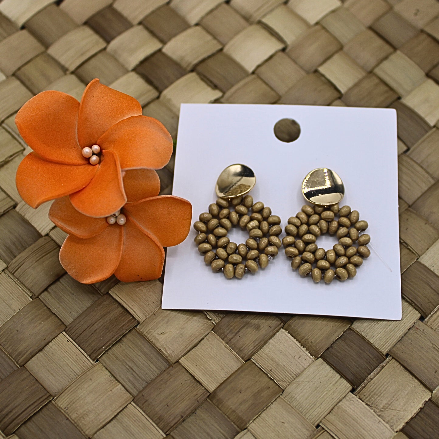 Wooden Beaded Round Stud Dangle Earrings-Authentic Samoan/Polynesian Earrings