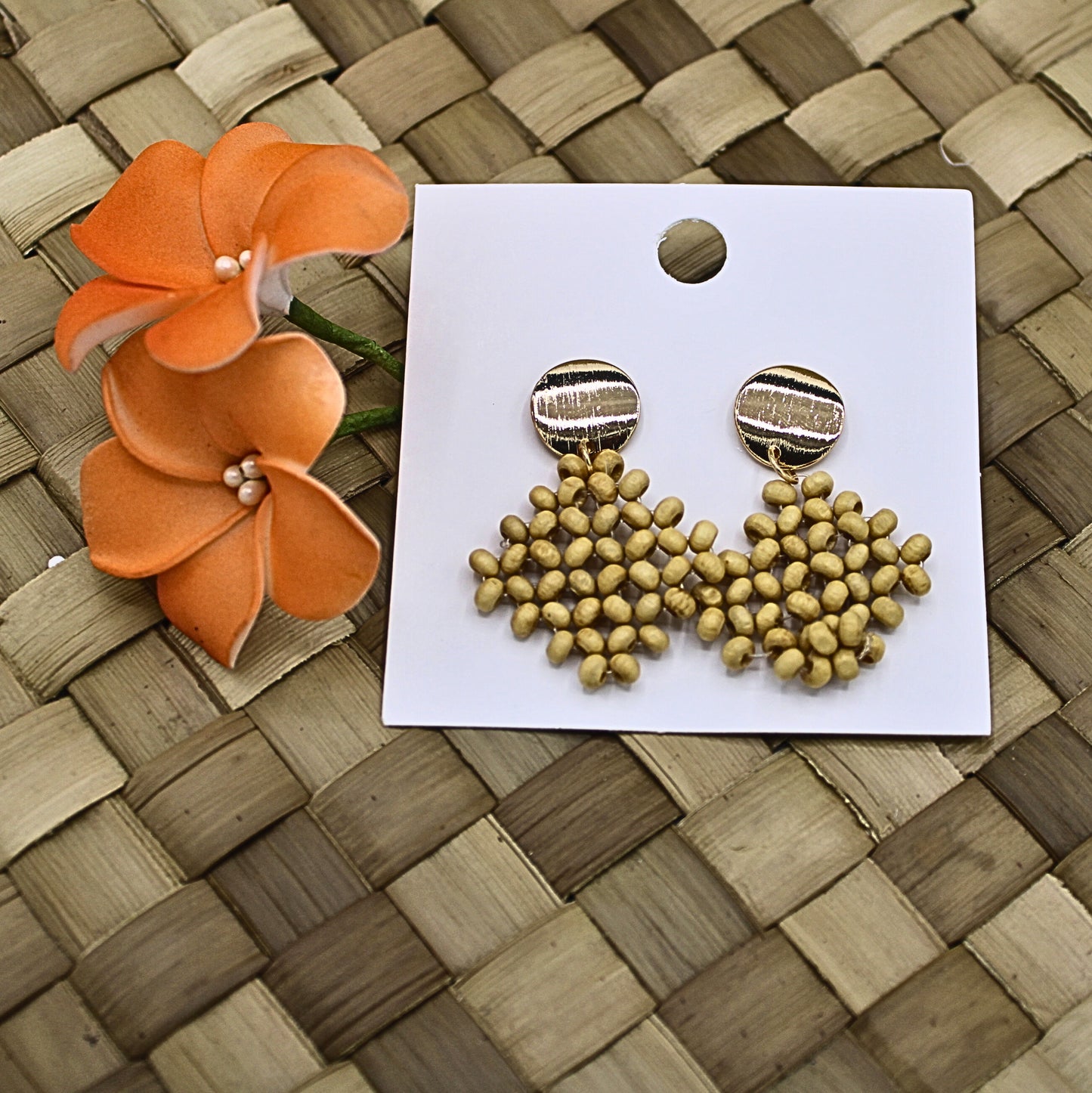 Wooden Beaded Diamond Drop Dangle Earrings -Authentic Samoan | Polynesian Earrings