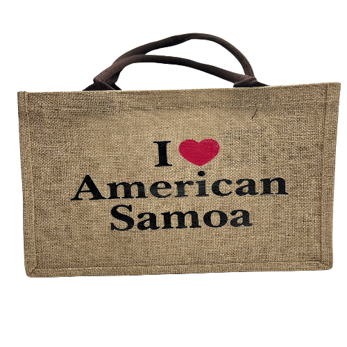 Burlap Tote Bag with "I Love American Samoa"