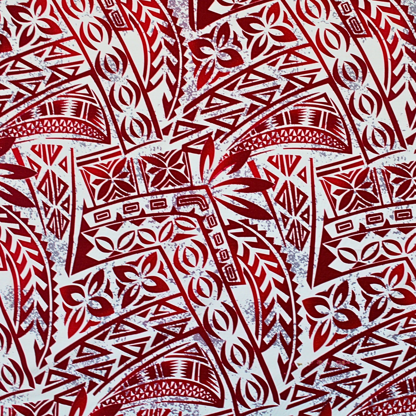 Samoan Rayon Print Fabric - Polynesian  Design (Maroon, Red and Gray on Off White) 44"x36"