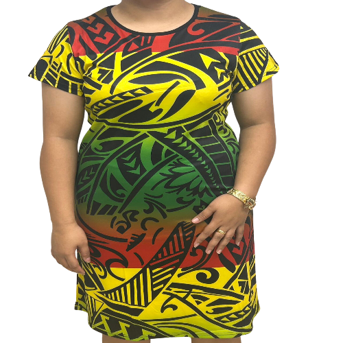 Polynesian Design Flair Dress - Multi Color