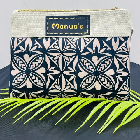 Wristlet Bag Samoan Design Black and Cream