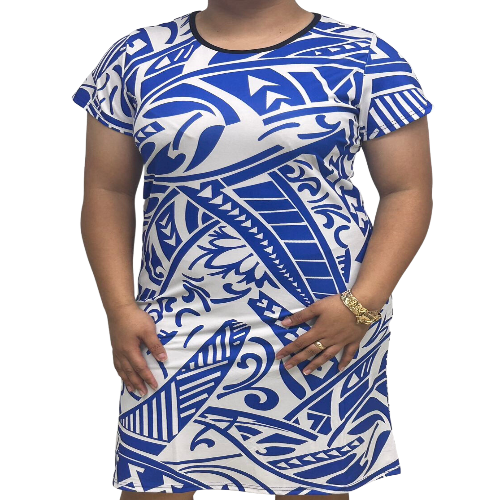 Samoan Design Dress Blue & White