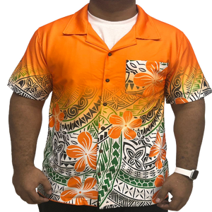 Tangerine Short Sleeve Polynesian Design Shirt