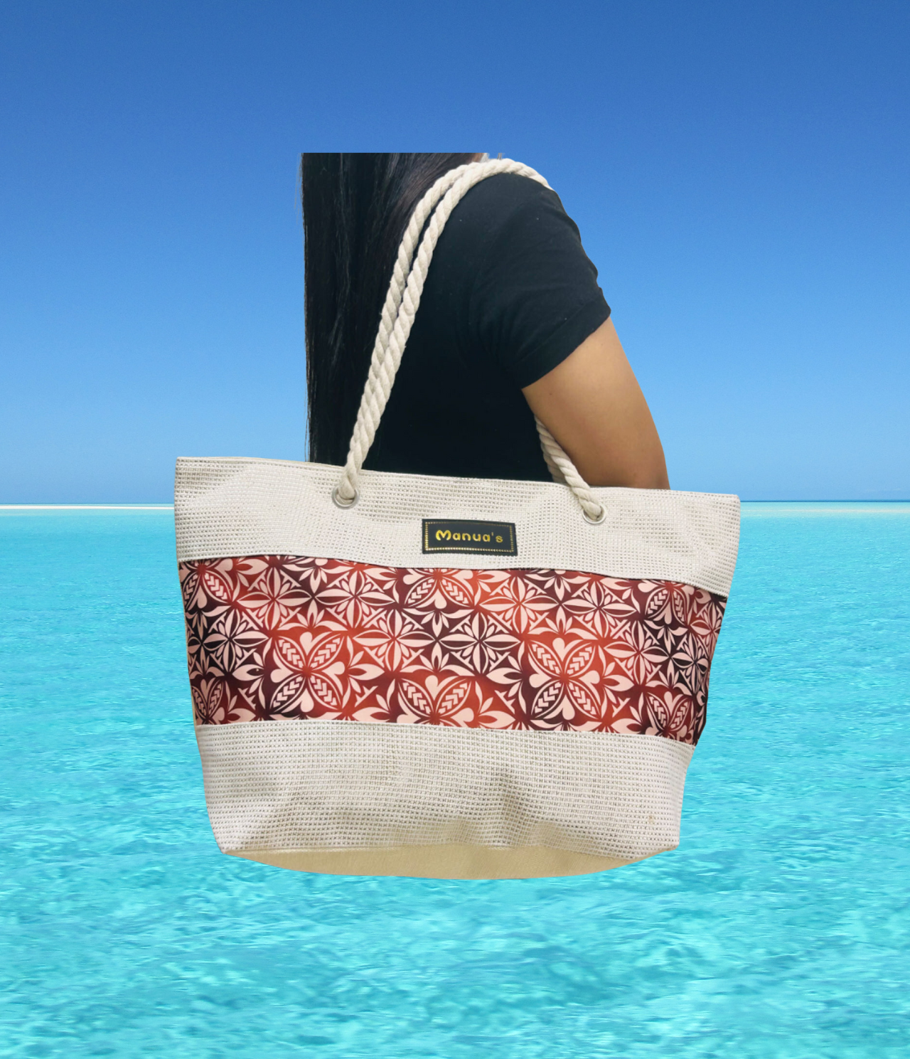 Samoan Design Tote Bag- Rust & Cream Color