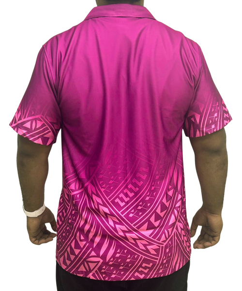Magenta Short Sleeve Polynesian Design Shirt