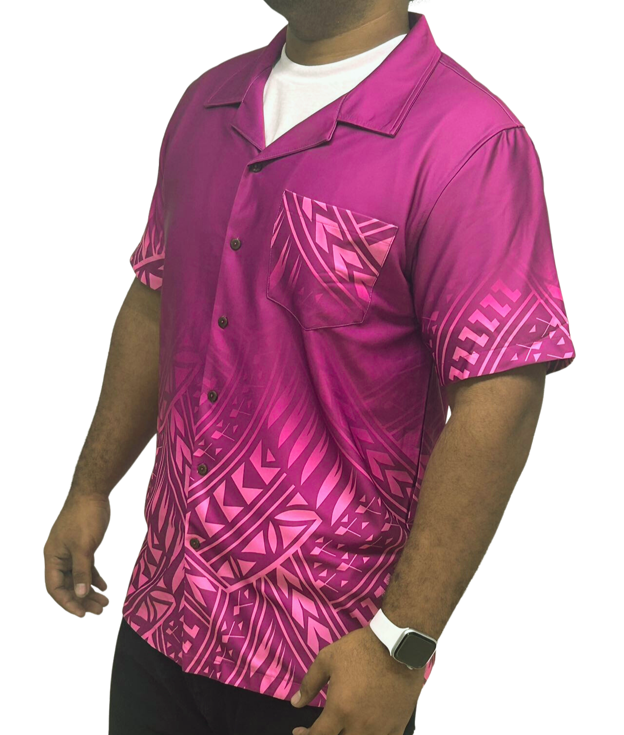 Magenta Short Sleeve Polynesian Design Shirt