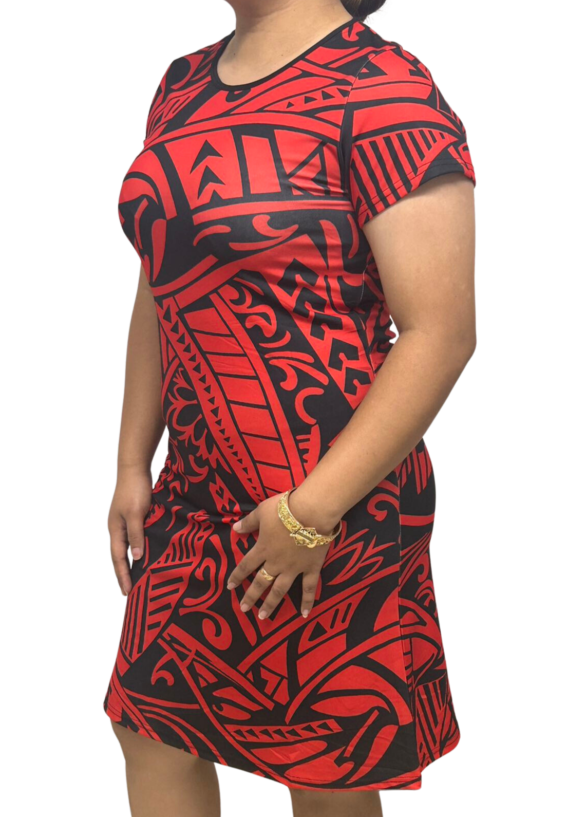 Samoan Design Flair Dress Red & Black