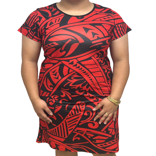 Samoan Design Flair Dress Red & Black