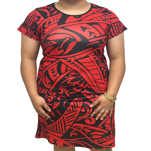 Samoan Design Flair Dress Red & Black