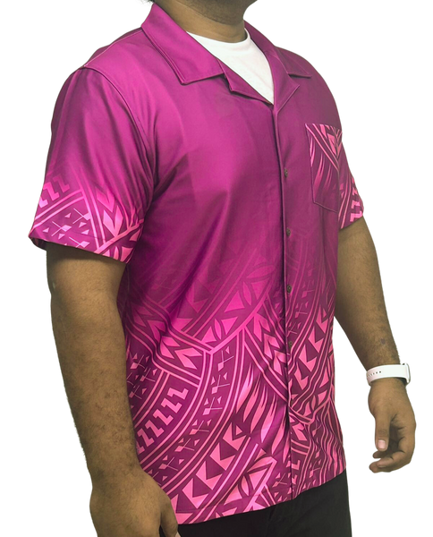 Magenta Short Sleeve Polynesian Design Shirt