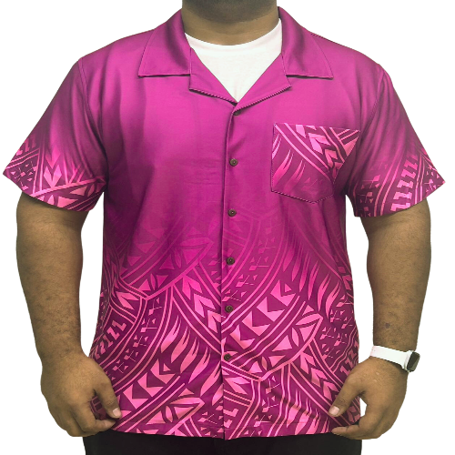 Magenta Short Sleeve Polynesian Design Shirt