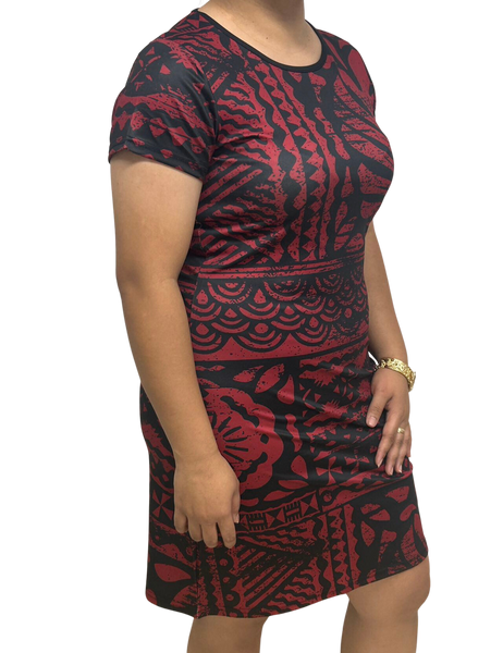 Samoan Design Flair Dress Black & Maroon