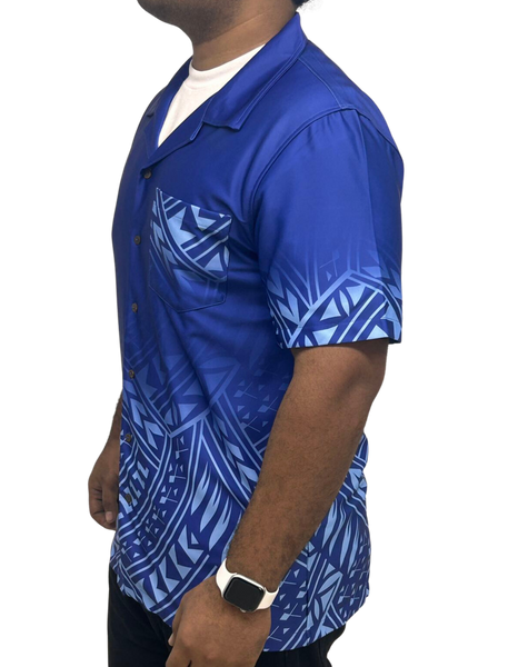 Blue Short Sleeve Samoan Design Shirt