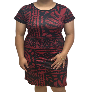 Samoan Design Flair Dress Black & Maroon