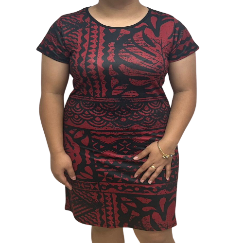 Samoan Design Flair Dress Black & Maroon