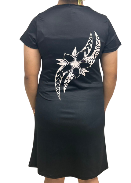 Samoan Design Flair Dress Black And White Print