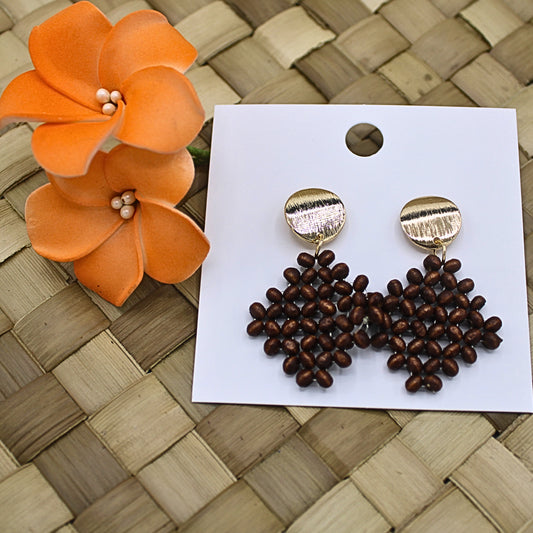 Wooden Beaded Stud Dangle Earrings-Authentic Samoan/Polynesian Earrings