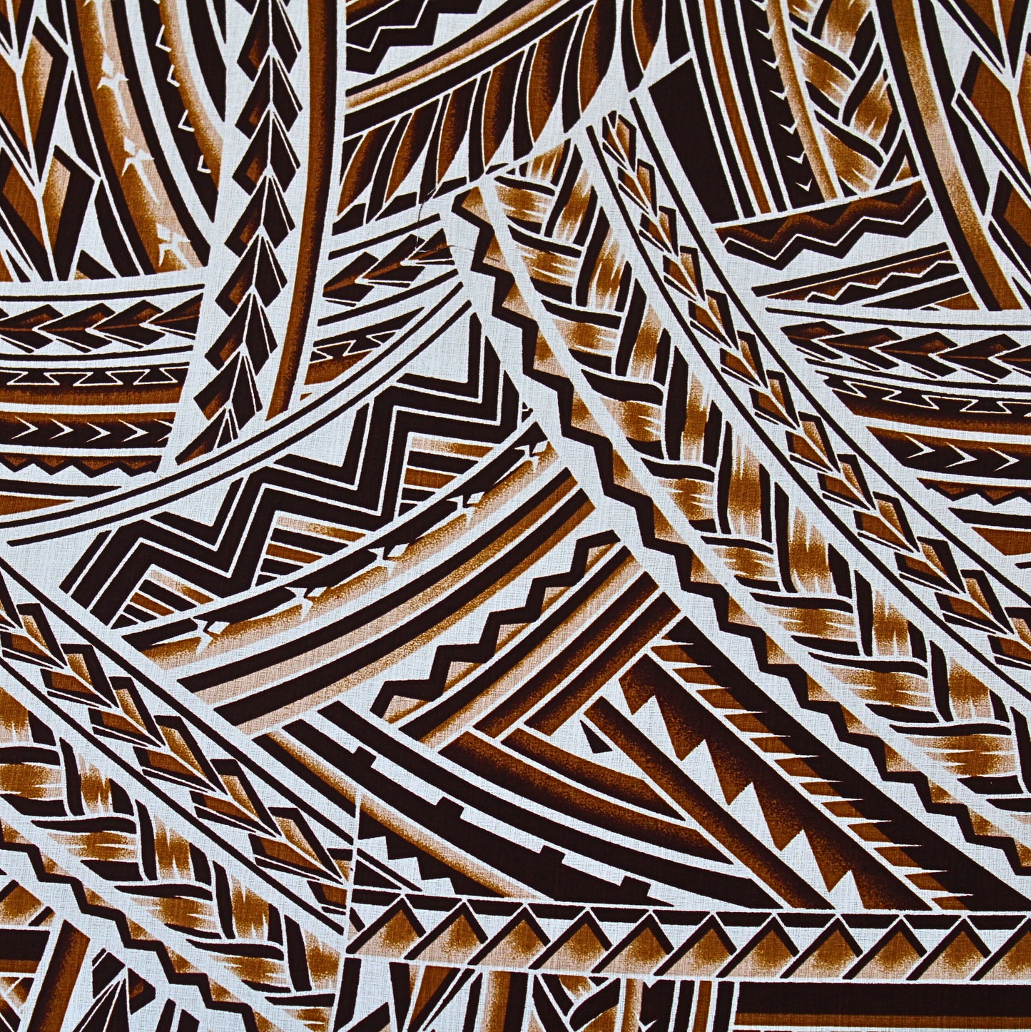 Dobby Print Material - Polynesian Tribal Design (Dark Brown and Light Brown on Off White) - 44"x36"