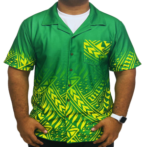 Green and Yellow Short Sleeve Polynesian Design Shirt