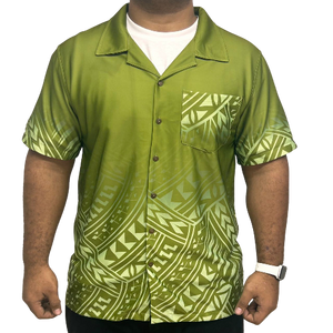 Pickle Green Short Sleeve Shirt Polynesian Design