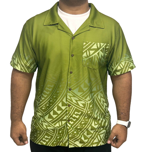 Pickle Green Short Sleeve Shirt Polynesian Design