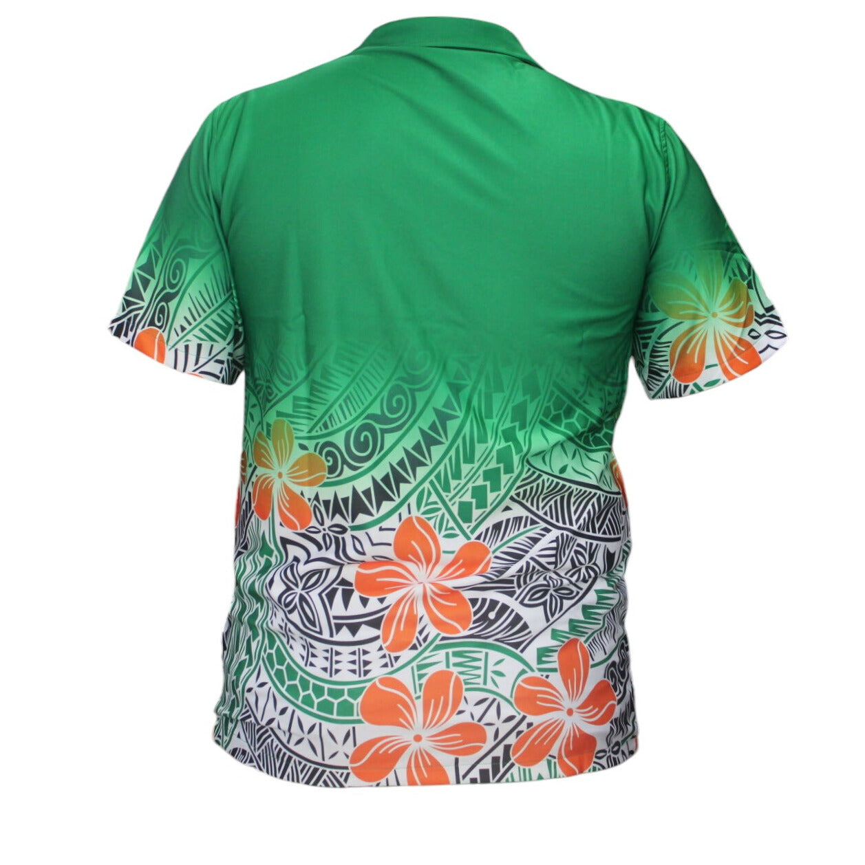 Polynesian Short Sleeve Shirt Green with orange flower