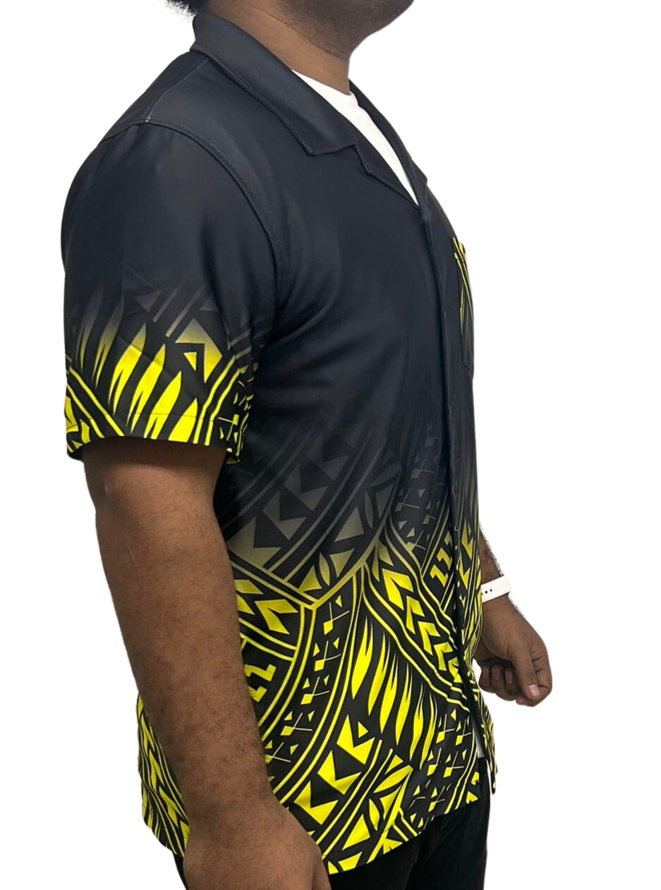 Black & Yellow Short Sleeve Samoan Design Shirt