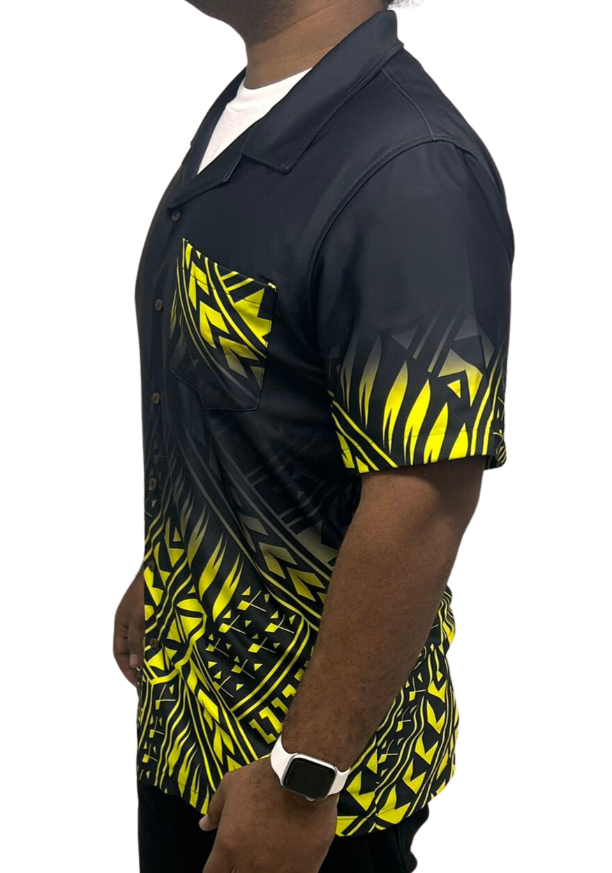 Black & Yellow Short Sleeve Samoan Design Shirt