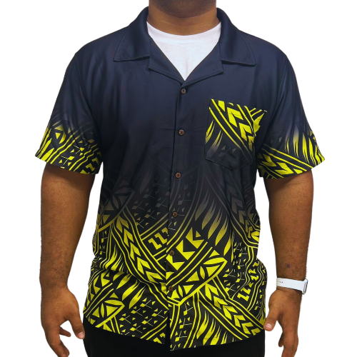 Black & Yellow Short Sleeve Samoan Design Shirt