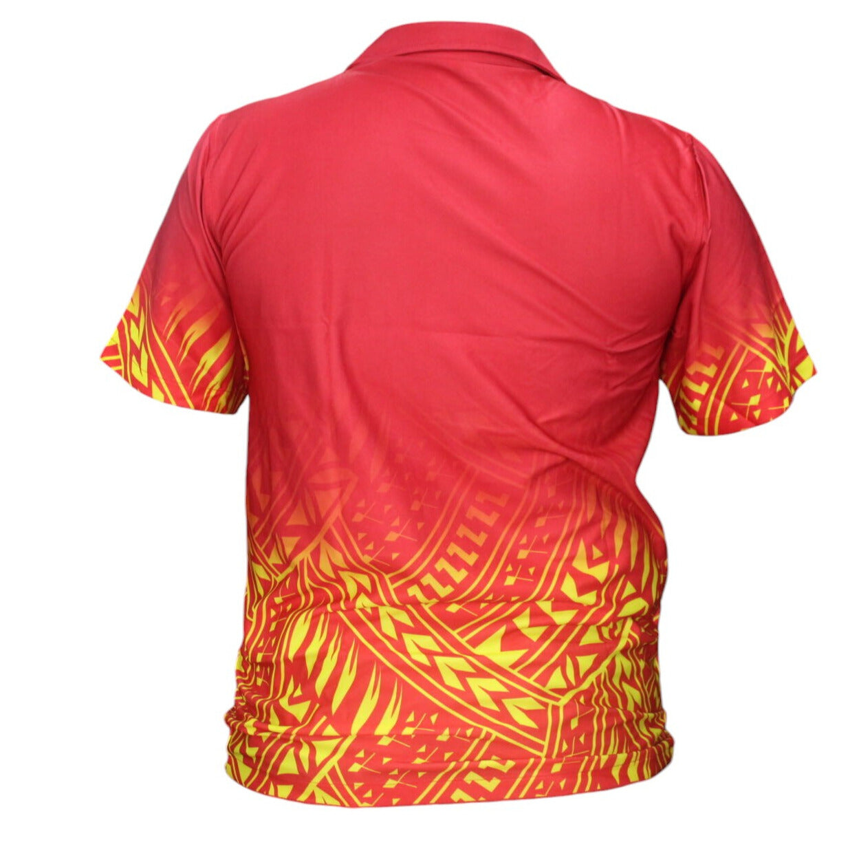 Polynesian Short Sleeve Shirt Tribal Design Red and Sunset Orange