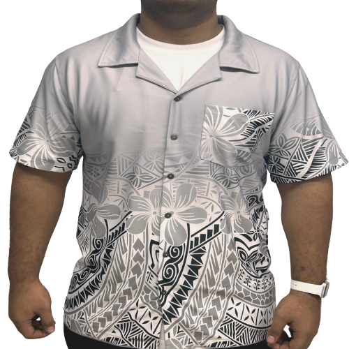 Gray & Black Short Sleeve Polynesian Shirt