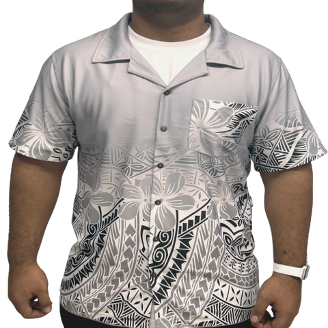 Gray & Black Short Sleeve Polynesian Shirt