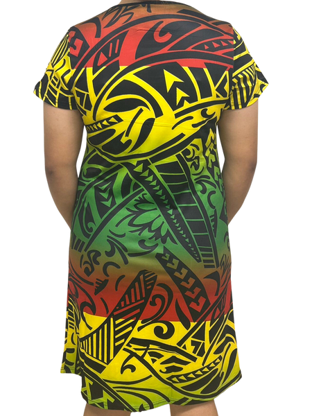 Polynesian Design Flair Dress - Multi Color