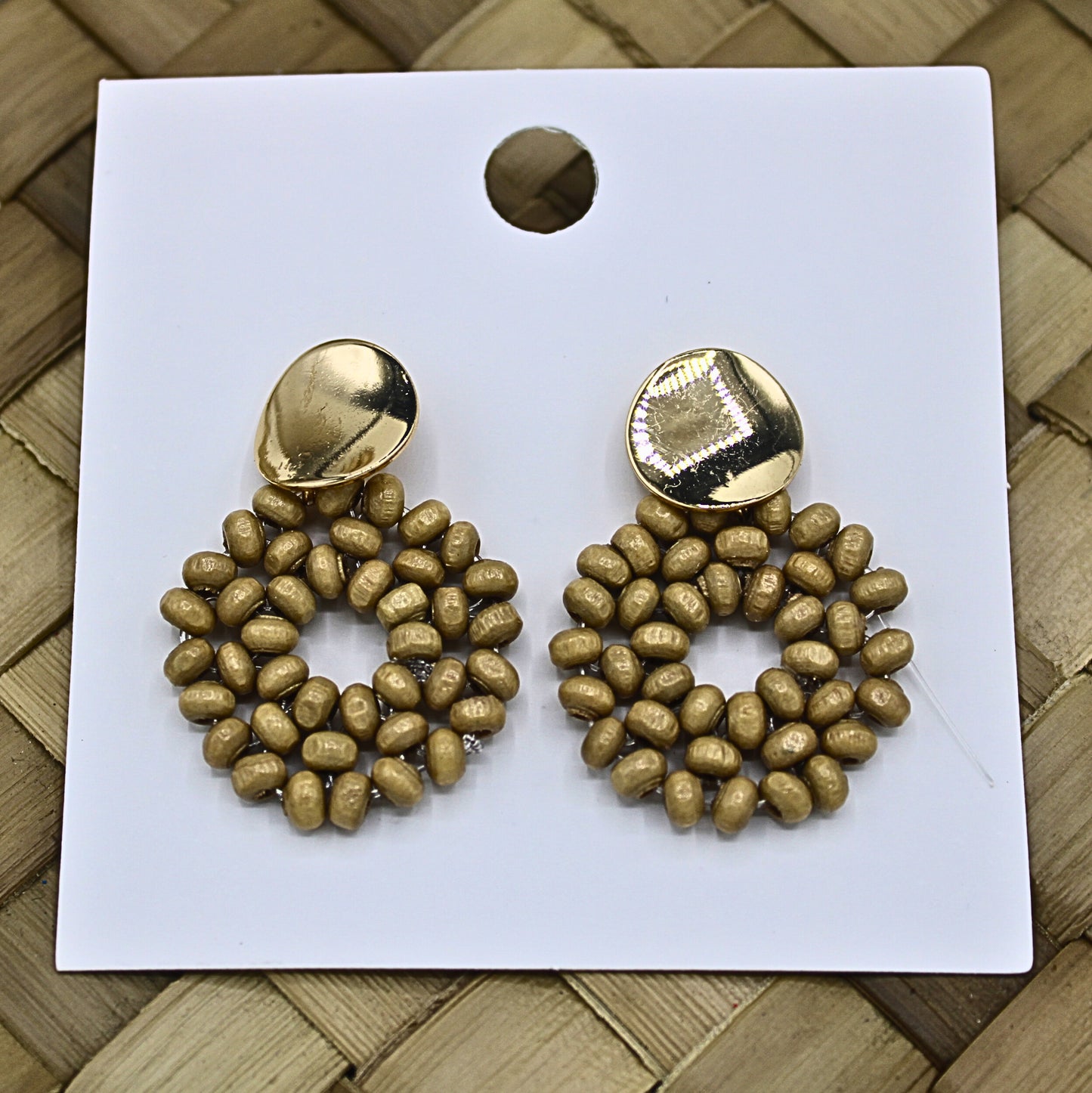 Wooden Beaded Round Stud Dangle Earrings-Authentic Samoan/Polynesian Earrings